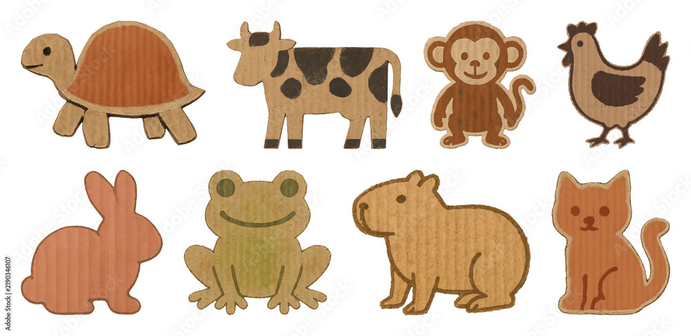 Fototapeta premium PNG Colorful cardboard animal cutouts on transparent background