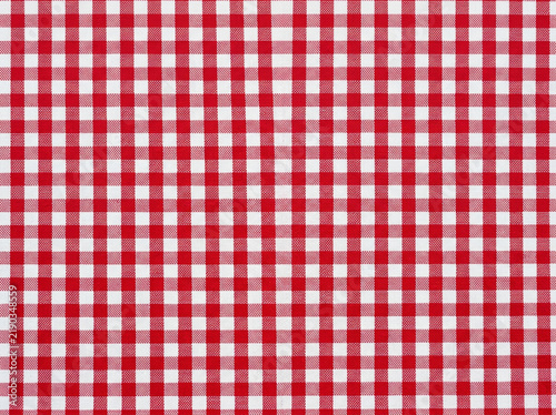 Classic red and white gingham checkered tablecloth fabric pattern texture
