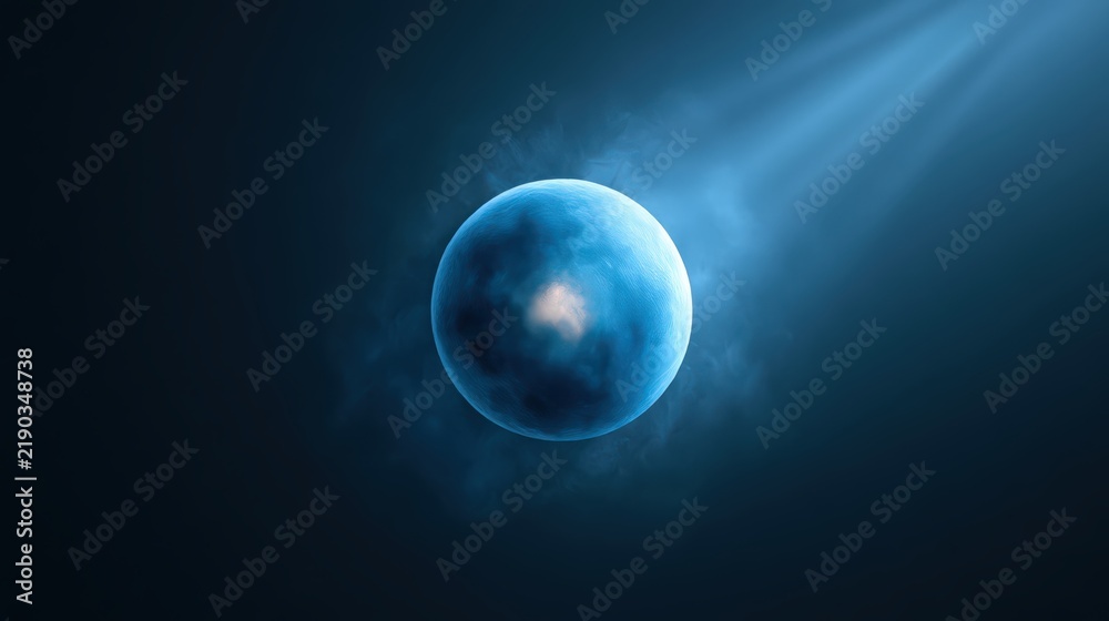 Obraz premium Luminous Blue Sphere Suspended in Misty Dark Space