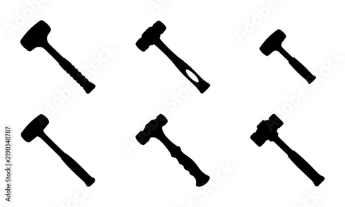 Bild auf Leinwand Black hammer silhouettes, tool collection, isolated on white