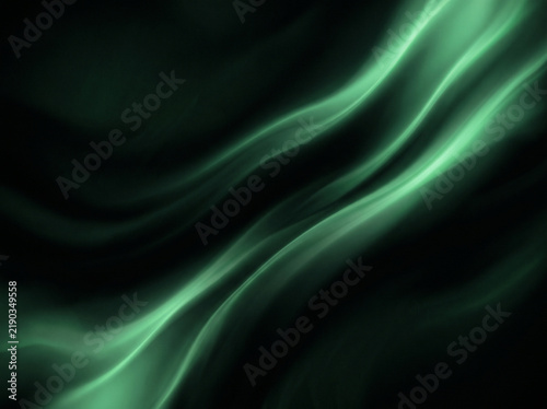 Glowing green abstract background featuring smooth flowing waves in dark backdrop