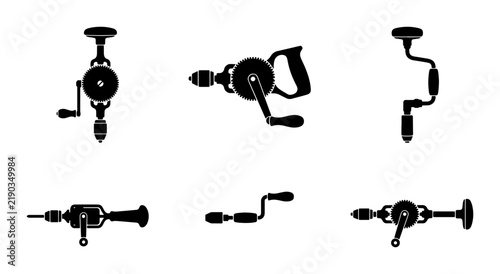 Quadro su tela Black hand drills and tools collection, graphic design elements