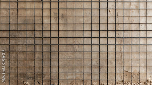 Metal Wire Mesh Grid on Textured Concrete Wall