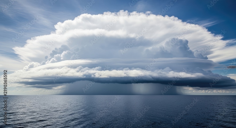 Fototapeta premium Massive supercell storm cloud over dark ocean water.