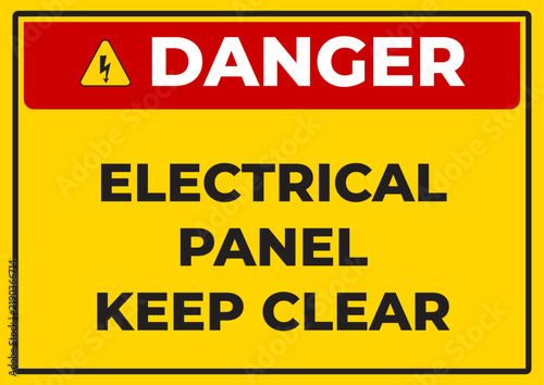 Danger Electrical Panel Keep Clear Safety Sign with Warning Symbol Vector Design