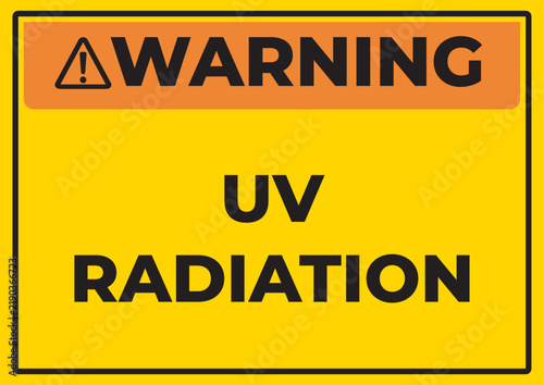 Warning UV Radiation Safety Sign with Hazard Symbol, Yellow and Black Vector Design