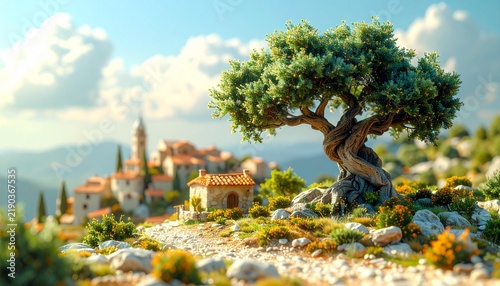 Miniature Village Beneath Giant Twisted Olive Tree3