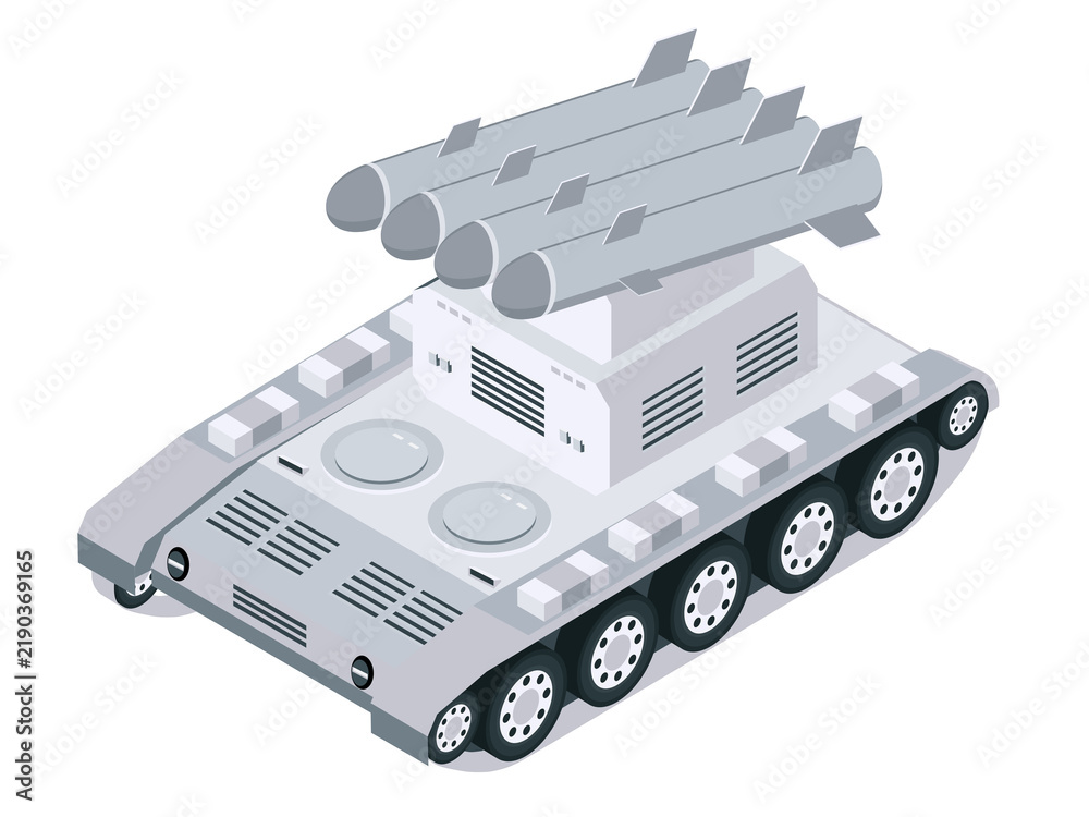 Obraz premium Military missile launcher tank isometric illustration