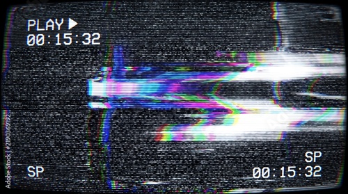 Obraz na płótnie Retro tape screen with colorful digital glitch and timecode