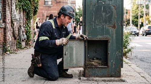 Utility Worker Discovers Bird Nest Inside Electrical Cabinet Generative AI