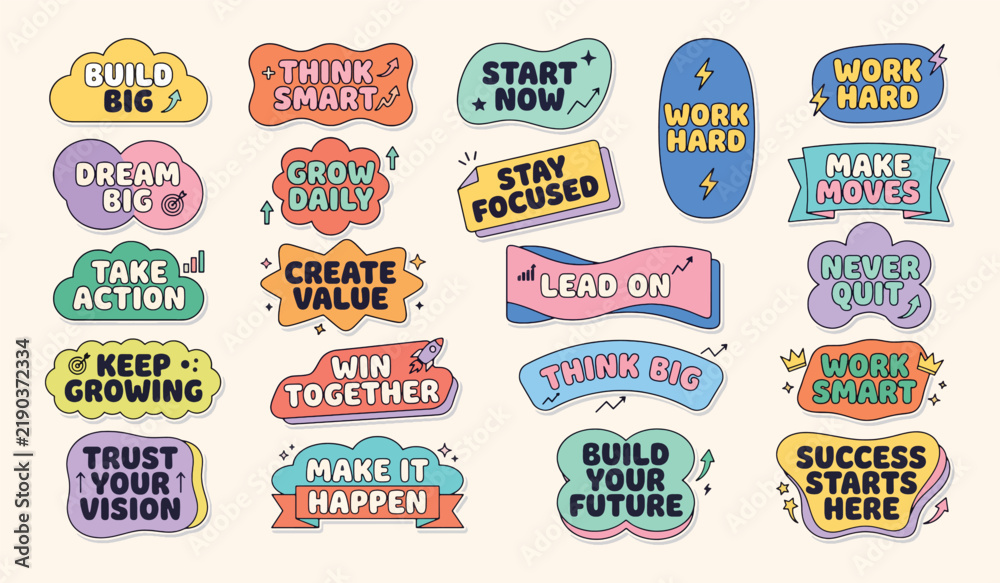 Obraz premium Set of colorful motivational quote stickers for inspiration and success
