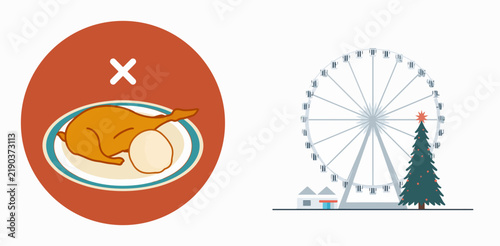 Funny Christmas ham on Ferris wheel holiday illustration