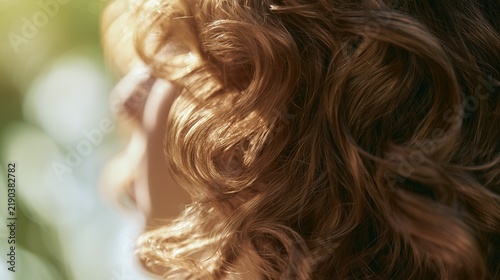 Silky healthy curly hair close-up illuminated by bright sunlight