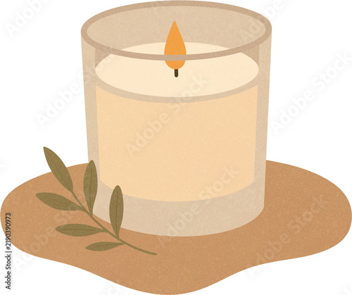 Scented candle on wooden coaster vector illustration