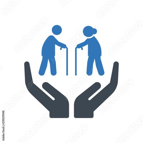 Elderly couple with canes resting in caring hands during retirement with supportive concept