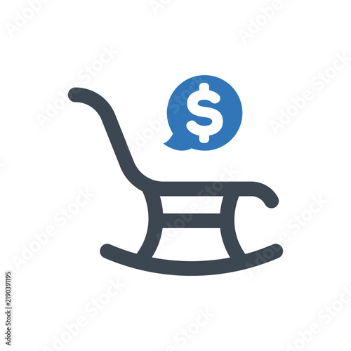 Rocking chair with dollar sign speech bubble representing retirement finance planning concept