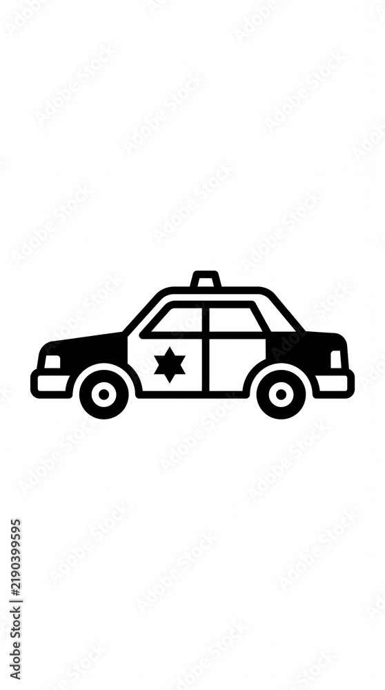 Obraz premium Police car vector icon representing law enforcement, patrol, public safety, security, emergency response, and community protection.