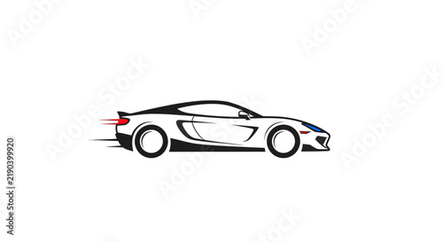 A stylized graphic illustration of a fast sports car moving quickly