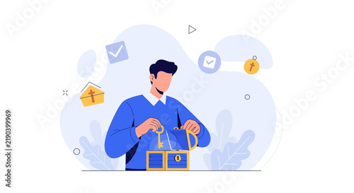 Man Opening Treasure Chest with Key, Symbolizing Opportunity, Success, and Spiritual Growth