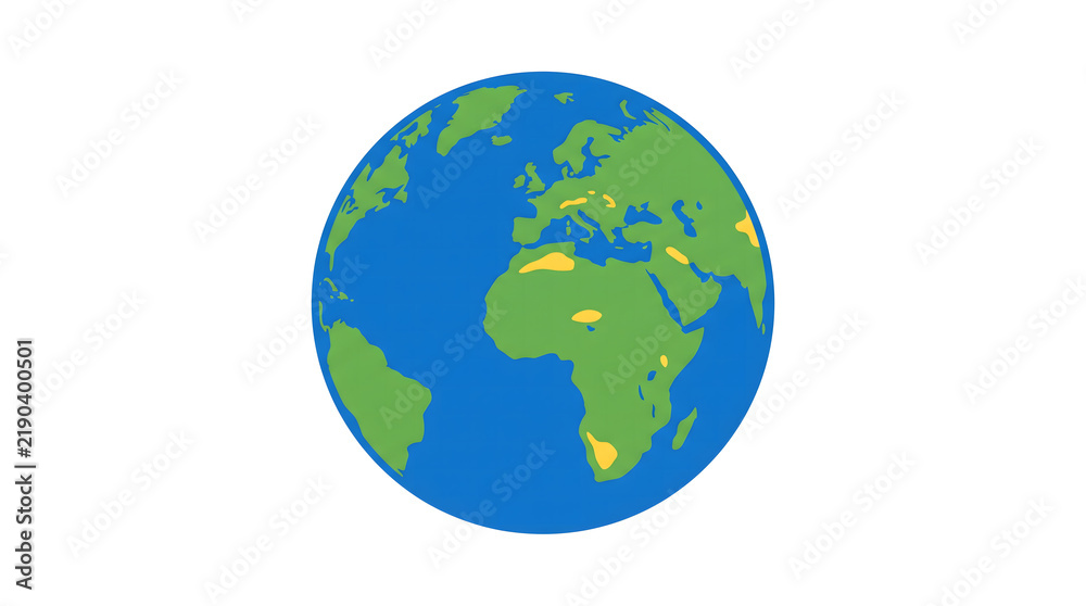 Fototapeta premium A stylized oval shaped illustration of the planet earth showing continents and oceans on a white background