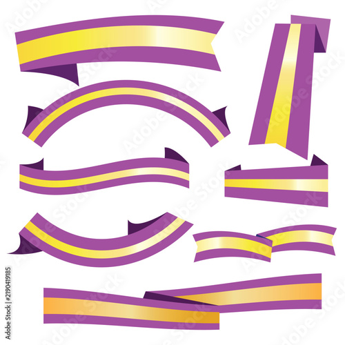 A set of purple and gold ribbons