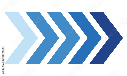 Dynamic blue arrow vector illustration featuring five repeating geometric chevrons with a subtle modern gradient texture