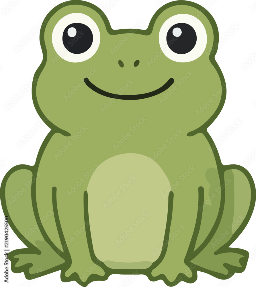 Obraz premium Green cartoon frog illustration with large eyes and a simple smiling face
