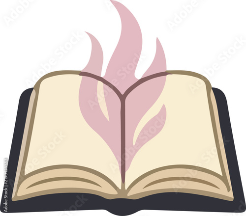 Open book with flame shaped illustration a vector graphic on a white background