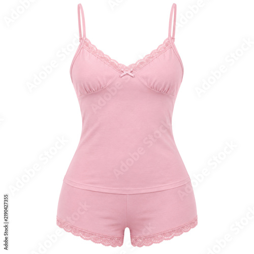 Bild auf Leinwand Women's camisole and brief underwear set, cotton blend, blush pink, adjustable straps and lace trim