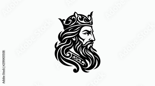 Картината върху платно Black and white vector illustration of a king with a beard and crown