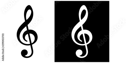 Quadro su tela Treble clef musical notes in black and white on clear backdrop style