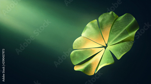 Solar harvesting technology represented by a floating lotus leaf suspended in a minimal abstract void