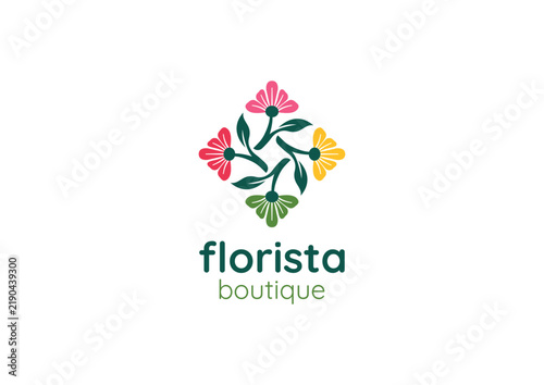 Modern Symmetrical Colorful Flower Logo Design for Florist, Boutique, and Spa Branding