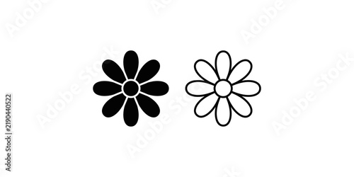 Minimalist flower icon set with solid black and thin outline versions.
