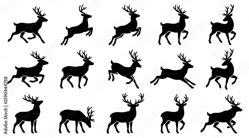 Obraz premium Christmas Reindeer Silhouette Set in Various Poses for Holiday Design Projects