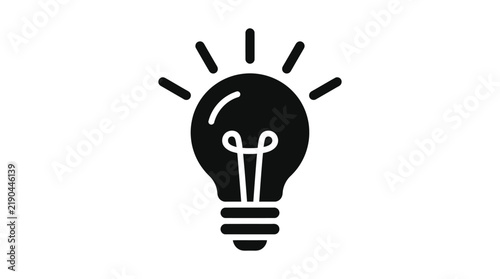 Light bulb with radiating lines is depicted as a black silhouette