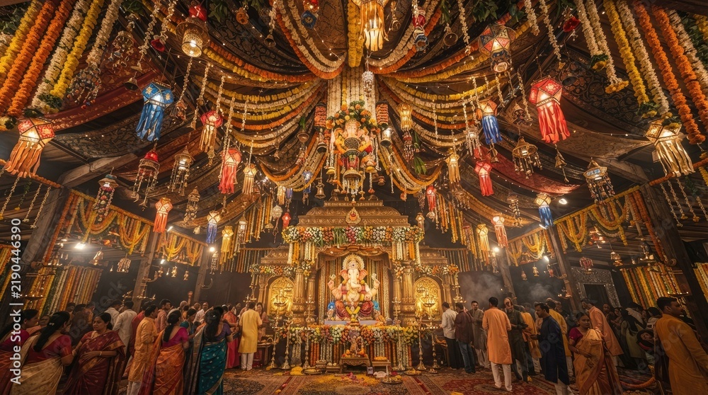 Fototapeta premium A Stunning Pavilion Ceiling Showcasing Vibrant Decorations And Festive Atmosphere At A Cultural Celebration Event