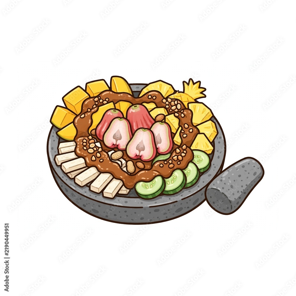 Obraz premium Fresh Fruit Salad ala Indonesian with spicy and sweet taste peanut sause