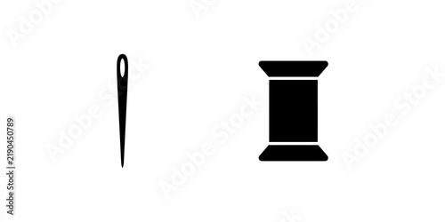 Sewing needle and thread spool vector icon tailoring handicraft.