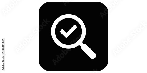 Magnifying glass with check mark icon for search verification results page.