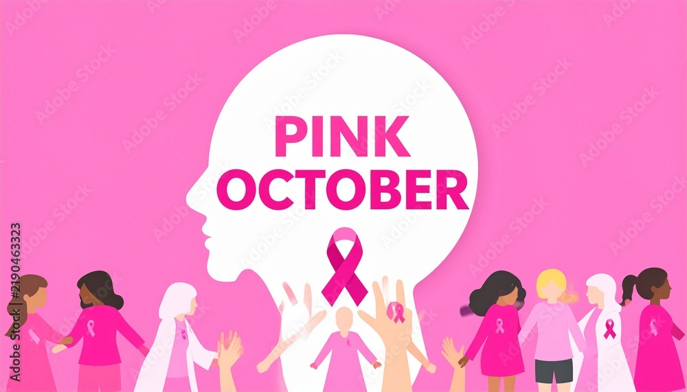 Fototapeta premium Pink october breast cancer awareness concept featuring a human head silhouette pink ribbon womens health campaign
