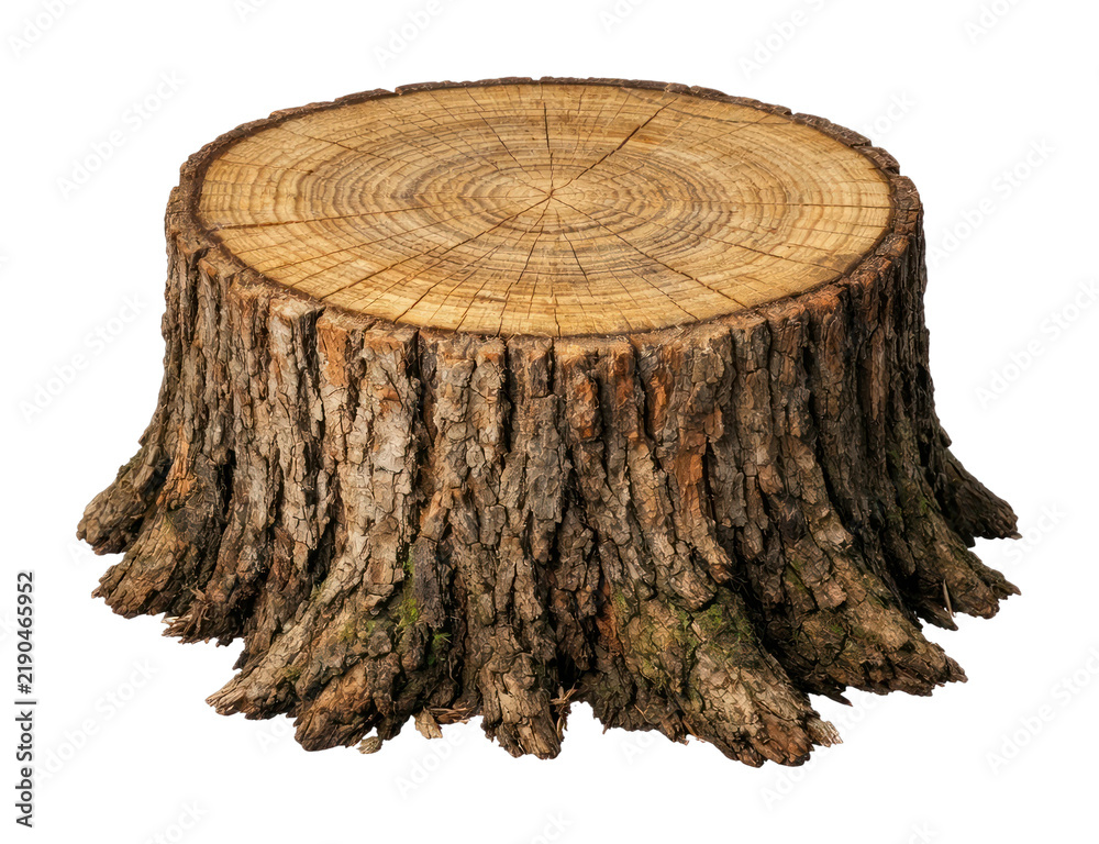 Obraz premium PNG Tree stump with detailed bark and growth rings.
