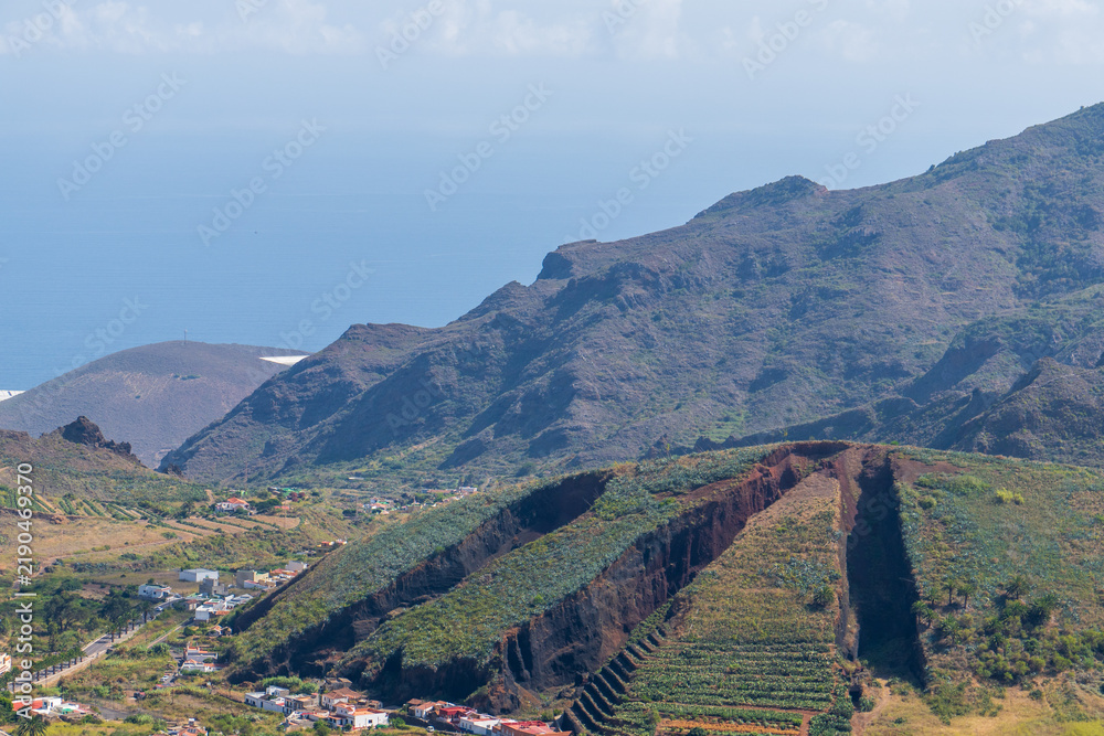 Fototapeta premium The El Palmar valley in the Teno Rural Park, located in the northwest of the island of Tenerife, in the Canary Islands Dangerous Winding Road with Views to Masca Valley Tenerife Canary islands Spain