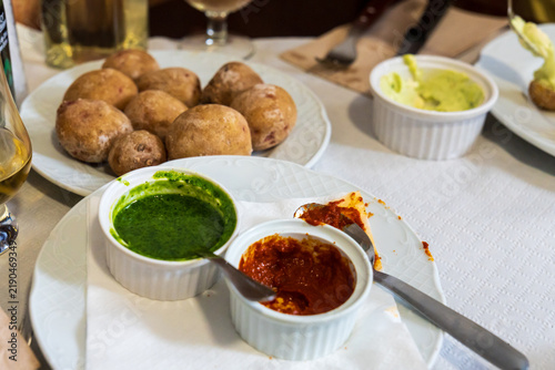 Traditional Canarian food. A white plate filled with 