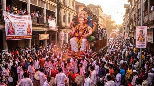 Ganesh Visarjan Festival Celebration with Ganesha Idol Procession in India	