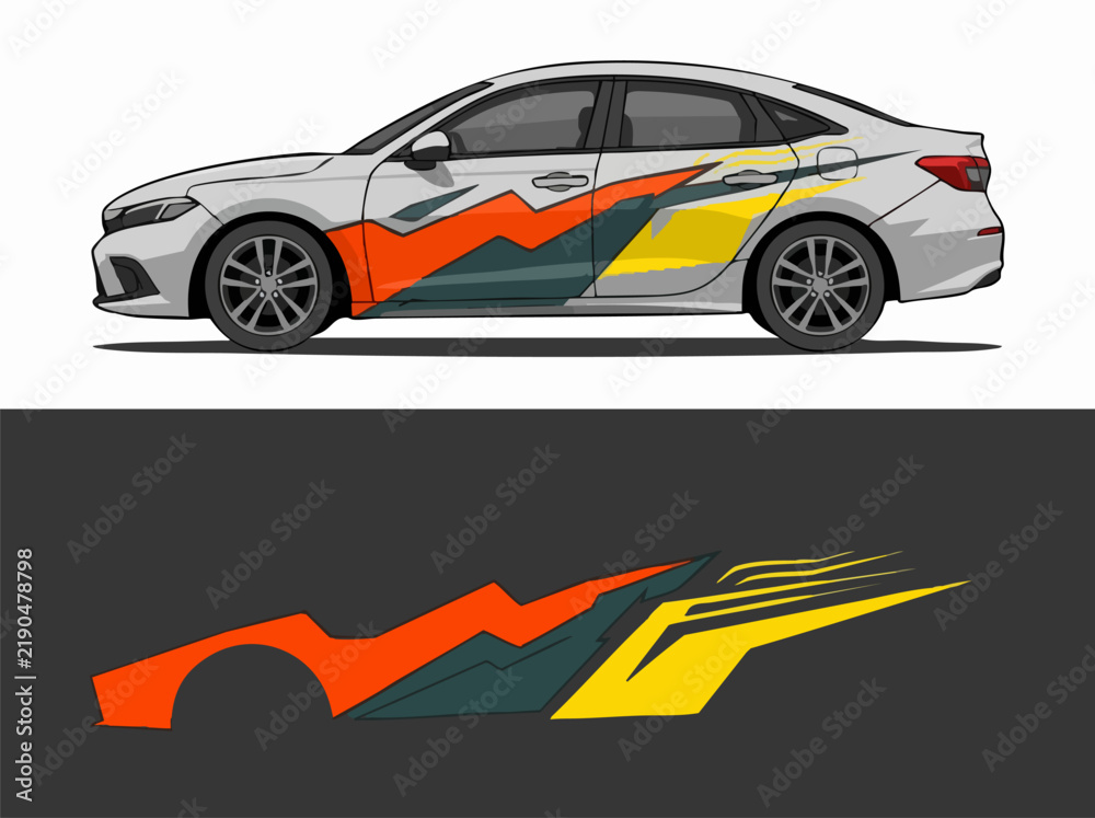 Fototapeta premium stylized car with dynamic abstract paint design