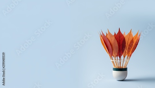 Plakat 紅葉でできた秋色のバドミントンシャトル