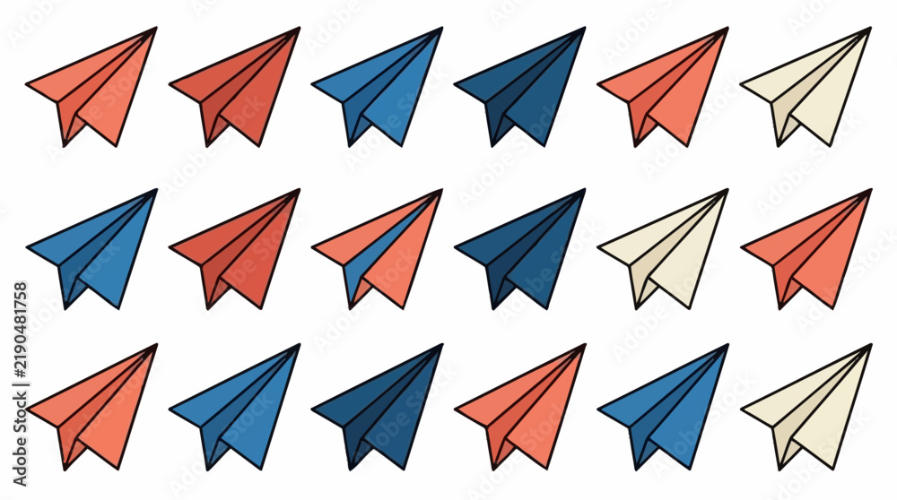 Fototapeta premium Pattern of colorful paper planes arranged in rows with airplane aviation colorful background childhood transport