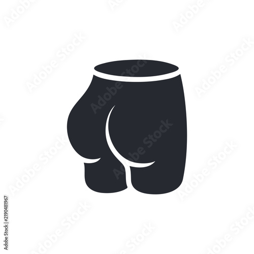Minimal black icon depicting human buttocks. Suitable for anatomy graphics, fitness materials, body‑related UI icons, wellness themes, physiotherapy content, and medical infographics.