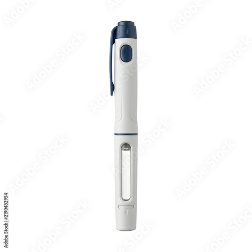 Modern medical insulin injection pen device for diabetes management isolated background.